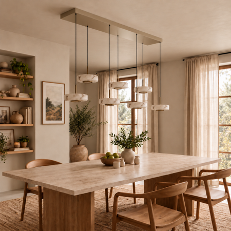 ETH Moderne hanglamp Isabelle 7-lichts marmer glas met brede balkopstelling