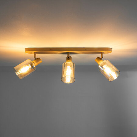 BelaLuz Moderne opbouwspot Calore 3-lichts beige met amber glas