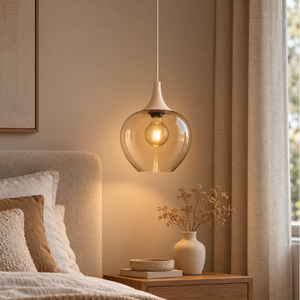 Freelight Hotel chique hanglamp Fresu 1-lichts crème met amber glas
