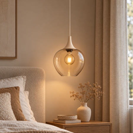 Freelight Hotel chique hanglamp Fresu 1-lichts crème met amber glas