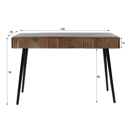 BelaLuz Landelijke haltafel Carve 3 lades massief acacia bruin