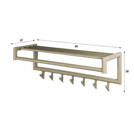 BelaLuz Moderne kapstok Tiyu 7 haken beige met hoedenplank
