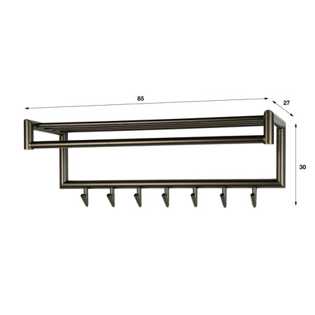 BelaLuz Moderne kapstok Tiyu 7 haken drift brown met hoedenplank