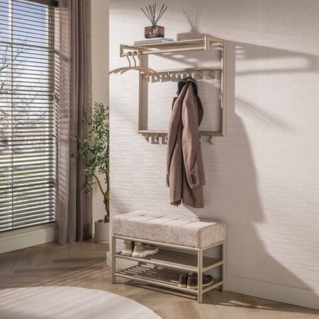 BelaLuz Moderne kapstok Tiyu hoog 14 haken beige met hoedenplank