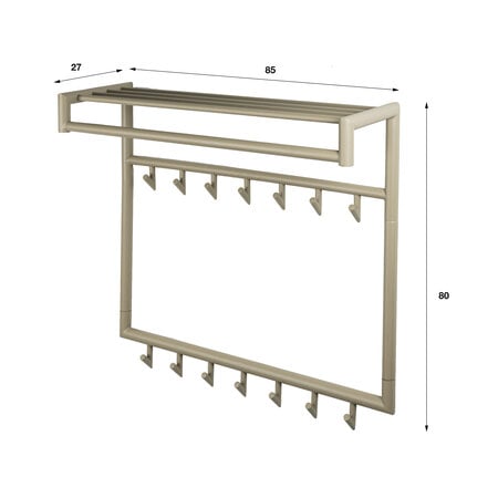 BelaLuz Moderne kapstok Tiyu hoog 14 haken beige met hoedenplank