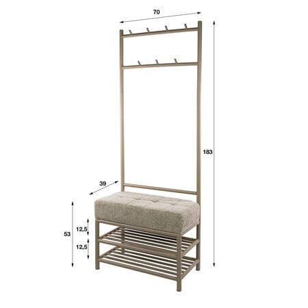 BelaLuz Moderne garderobebank Lema 70 cm beige met 8 haken