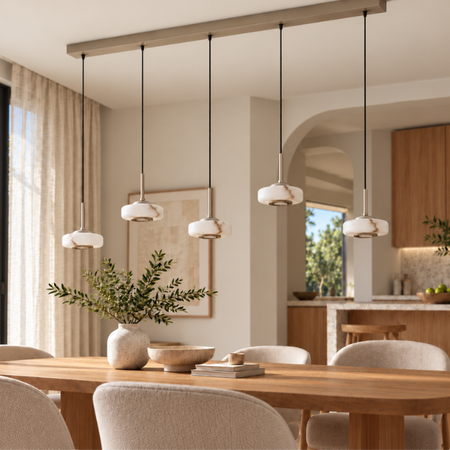 ETH Japandi hanglamp Isabelle 5-lichts zand met albasterlook glas