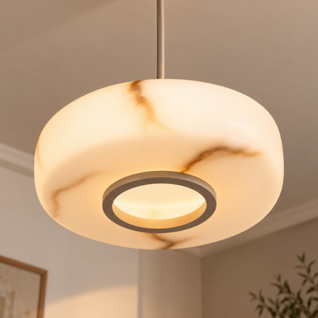 ETH Japandi hanglamp Isabelle 5-lichts zand met albasterlook glas