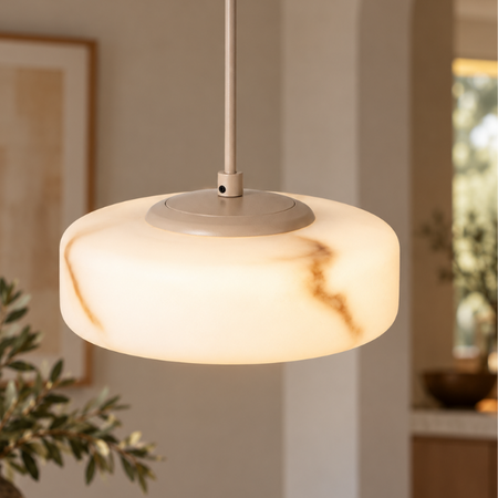 ETH Japandi hanglamp Isabelle 3-lichts getrapt met Alabasterlook glas