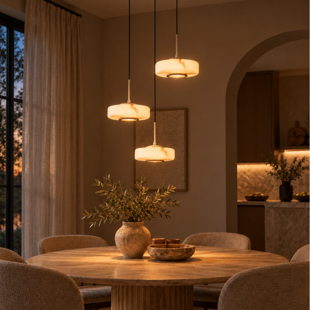 ETH Japandi hanglamp Isabelle 3-lichts getrapt met Alabasterlook glas