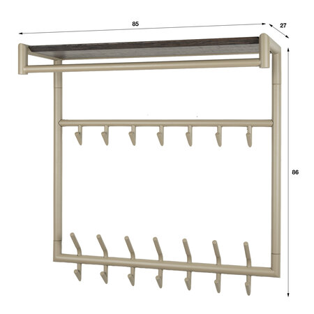 BelaLuz Moderne kapstok Lema hoog 14 haken beige met hoedenplank