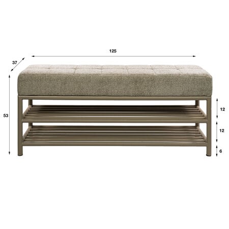 BelaLuz Moderne schoenenbank Lema 125 cm beige met 2 schoenenrekken