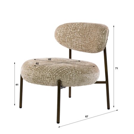 BelaLuz Hotel chique fauteuil Tissee Monti zand met brons onderstel