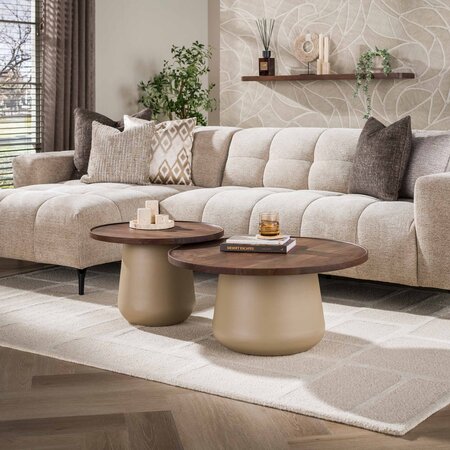 BelaLuz Design salontafel Delia set van 2 rond beige