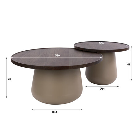 BelaLuz Design salontafel Delia set van 2 rond beige