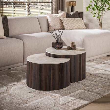 BelaLuz Japandi salontafel Sierra set van 2 rond Taj Mahal