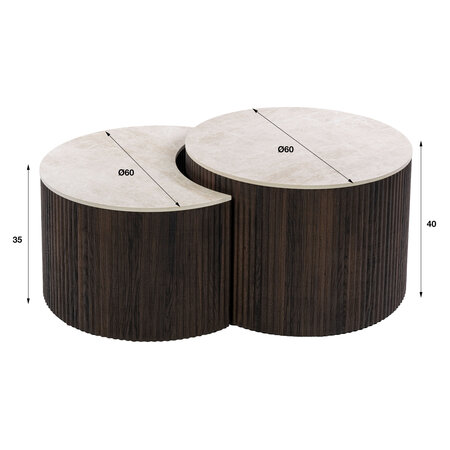 BelaLuz Japandi salontafel Sierra set van 2 rond Taj Mahal