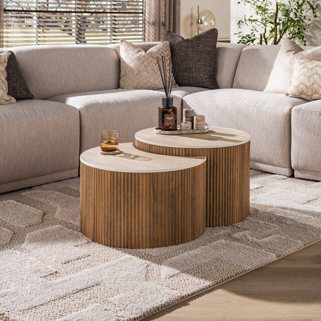 Salontafel Romano set van 2 rond travertin