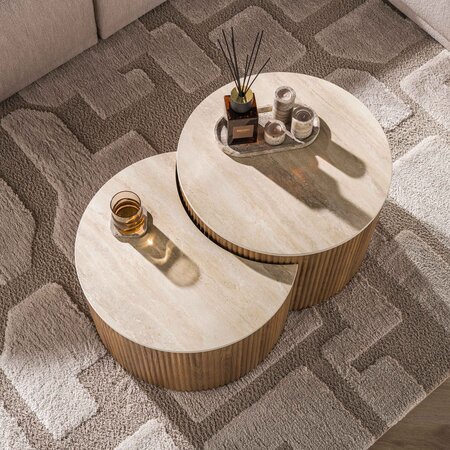 BelaLuz Japandi salontafel Romano set van 2 rond travertin