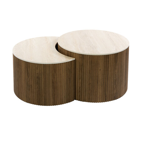 BelaLuz Japandi salontafel Romano set van 2 rond travertin