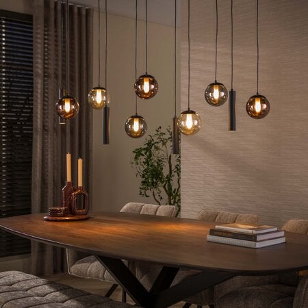 BelaLuz Hotel chique hanglamp Mundo 11-lichts zwart met gekleurd glas