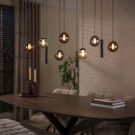 BelaLuz Hotel chique hanglamp Mundo 11-lichts zwart met gekleurd glas