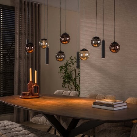 BelaLuz Hotel chique hanglamp Mundo 11-lichts zwart met gekleurd glas