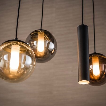 BelaLuz Hotel chique hanglamp Mundo 11-lichts zwart met gekleurd glas