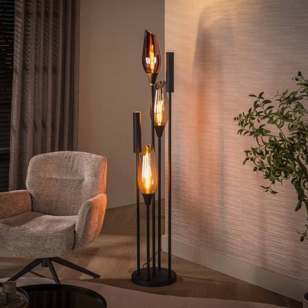BelaLuz Hotel chique vloerlamp Sferra 5-lichts zwart met gekleurd glas