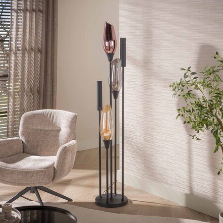 BelaLuz Hotel chique vloerlamp Sferra 5-lichts zwart met gekleurd glas