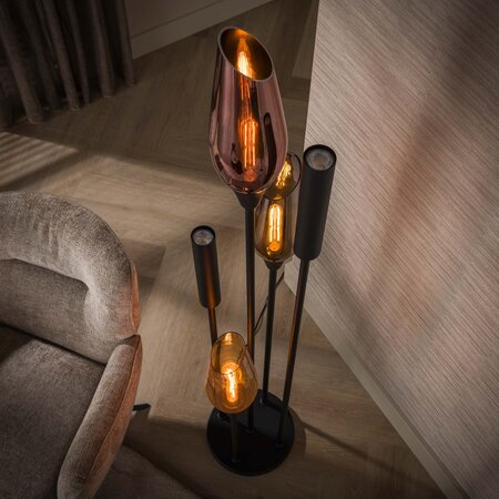 BelaLuz Hotel chique vloerlamp Sferra 5-lichts zwart met gekleurd glas