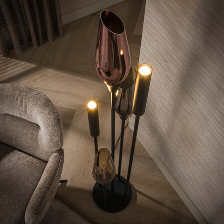 BelaLuz Hotel chique vloerlamp Sferra 5-lichts zwart met gekleurd glas