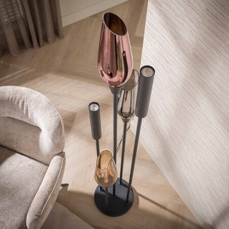 BelaLuz Hotel chique vloerlamp Sferra 5-lichts zwart met gekleurd glas