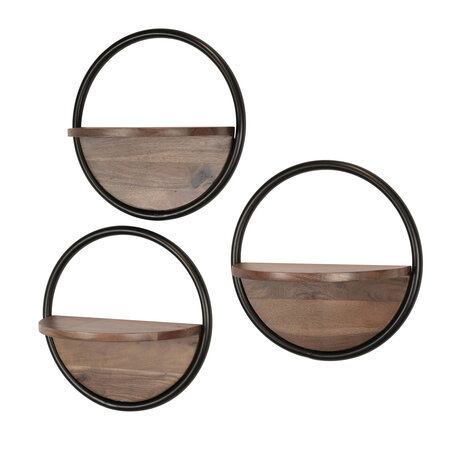BelaLuz Industriële wandschap Maro 3-set massief acaciahout bruin