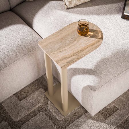 BelaLuz Japandi laptoptafel Ayla travertin beige met keramiek blad