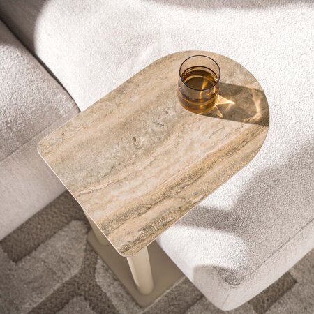 BelaLuz Japandi laptoptafel Ayla travertin beige met keramiek blad