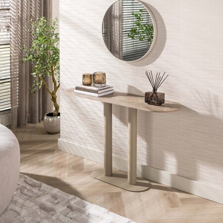 BelaLuz Japandi haltafel Ayla travertin beige met keramiek blad