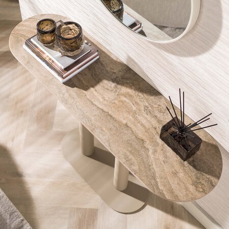 BelaLuz Japandi haltafel Ayla travertin beige met keramiek blad