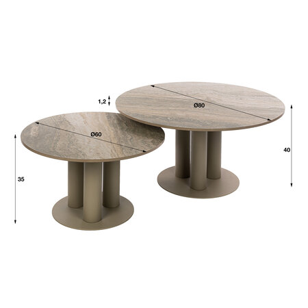 BelaLuz Japandi salontafel Ayla set van 2 rond travertin beige