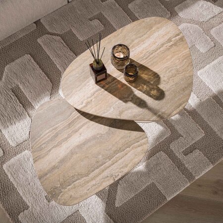 BelaLuz Japandi salontafel Ayla set van 2 driehoekig travertin beige