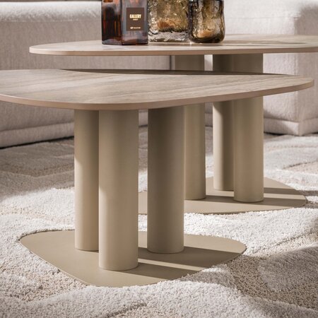 BelaLuz Japandi salontafel Ayla set van 2 driehoekig travertin beige