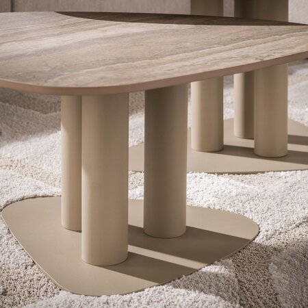 BelaLuz Japandi salontafel Ayla set van 2 driehoekig travertin beige