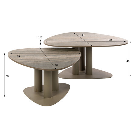 BelaLuz Japandi salontafel Ayla set van 2 driehoekig travertin beige