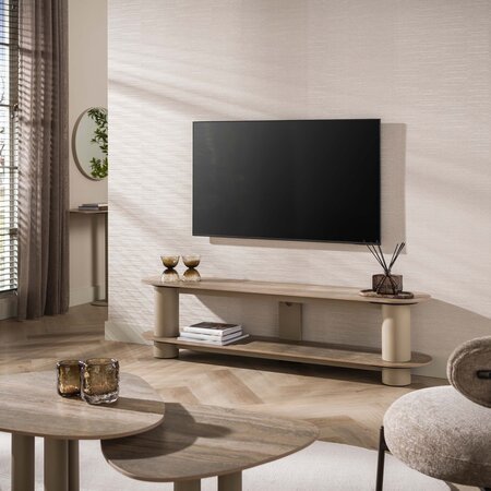 BelaLuz Japandi TV-meubel Ayla 180 cm travertin beige met open vak