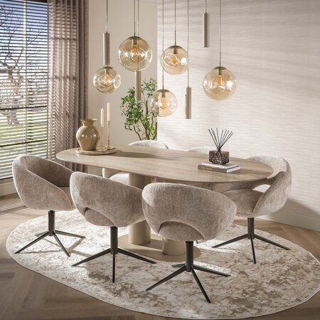 BelaLuz Japandi eetkamertafel Ayla 215 cm travertin beige ovaal