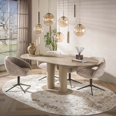 BelaLuz Japandi eetkamertafel Ayla 215 cm travertin beige ovaal