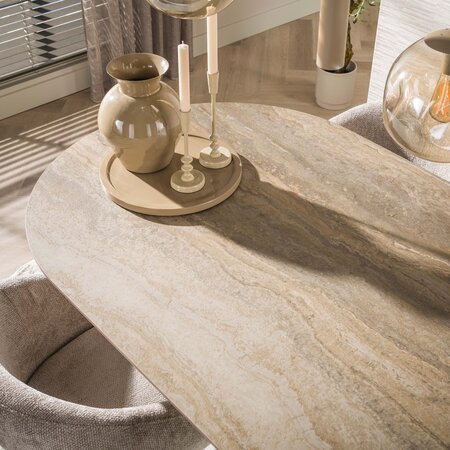 BelaLuz Japandi eetkamertafel Ayla 215 cm travertin beige ovaal