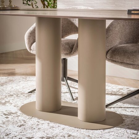 BelaLuz Japandi eetkamertafel Ayla 215 cm travertin beige ovaal
