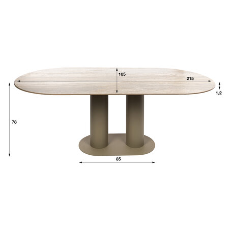 BelaLuz Japandi eetkamertafel Ayla 215 cm travertin beige ovaal