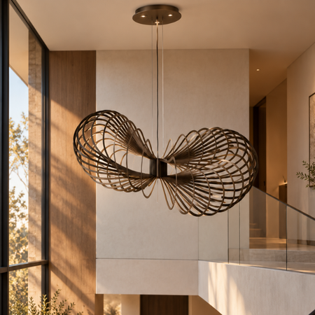Ztahl Design hanglamp Martani 4-lichts Ø125 cm platinum met verlichte plafondplaat
